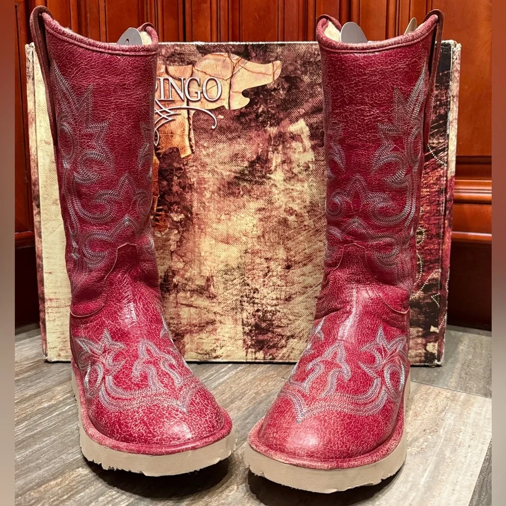 Old Gringo Boots Shearling Diego Red Winter Cowboy Boots UGG Fur Boots 7 Rare - Picture 2 of 8